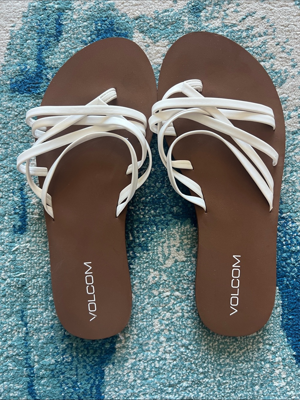Volcom White Strappy Brown Footbed Women's Slide Sandals